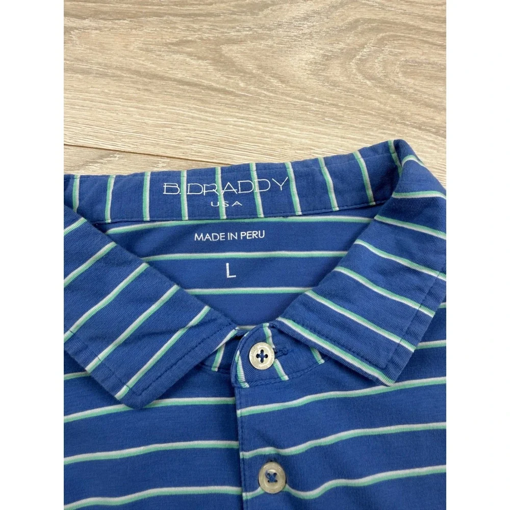 B. Draddy Mens Blue Striped Pima Cotton Stretch Golf Polo Shirt Size‎ Large